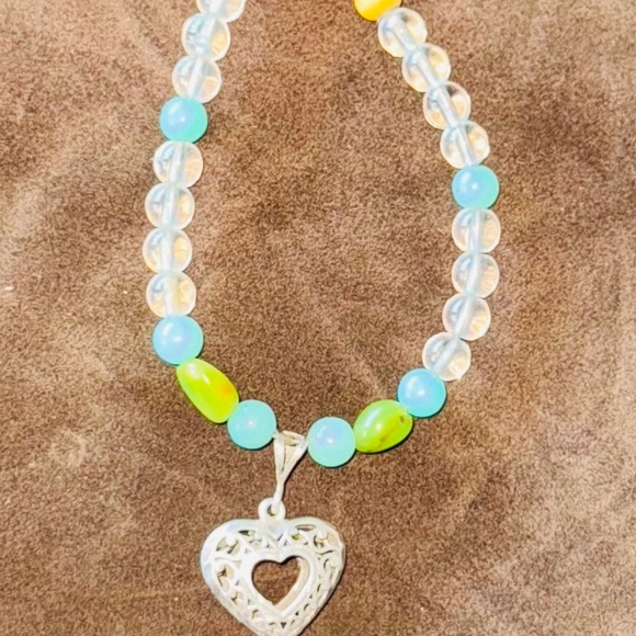 .925 RARE GREEN AMBER AMMONITE CLEAR QUARTZ bracelet - Picture 8 of 8